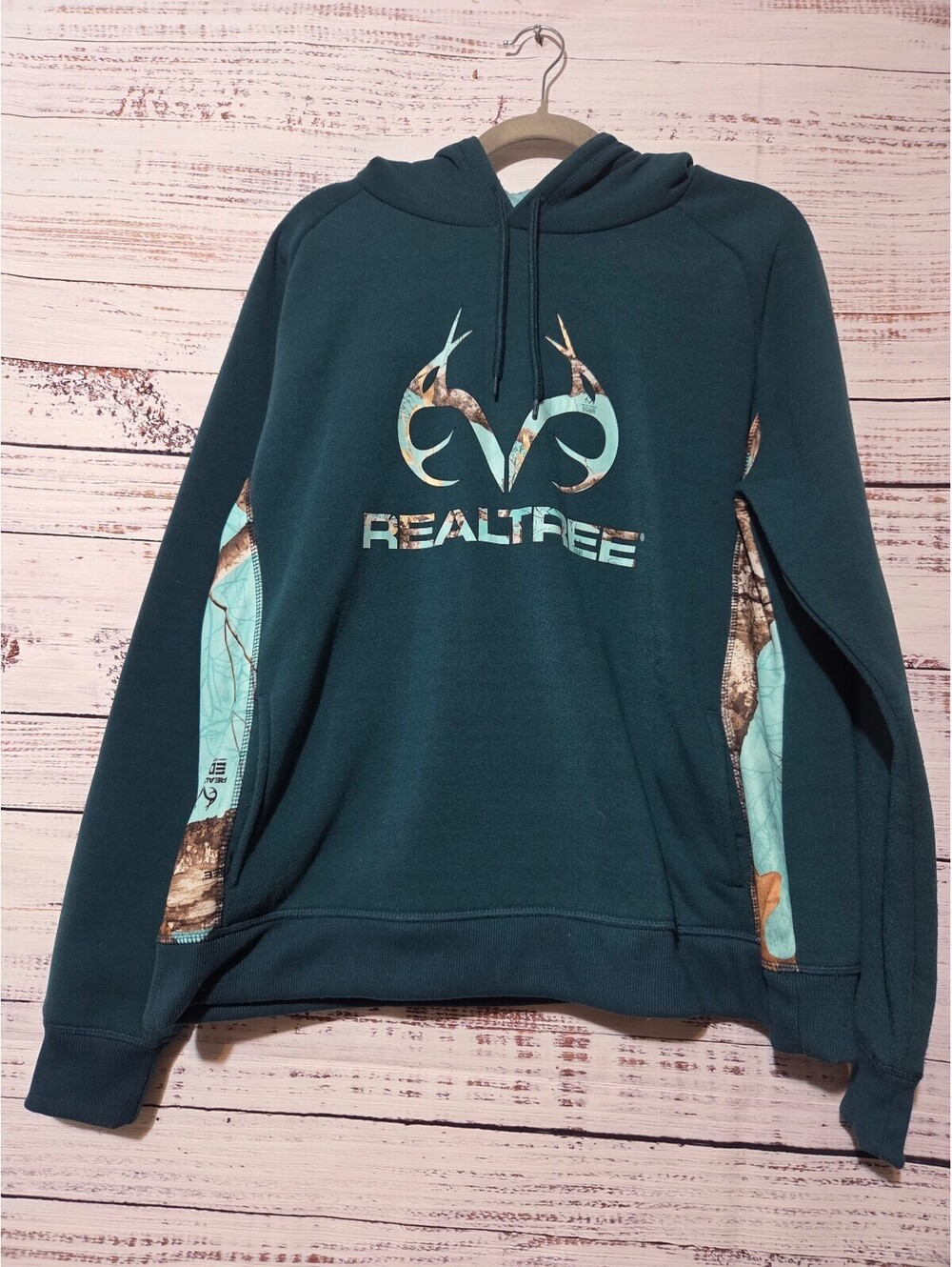 Realtree Hoodie Ladies XL Teal Camo Casual Pullover Pouch Pocket Hooded
